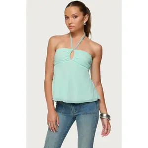 Edikted Women's Sequin Chiffon Keyhole Halter Top