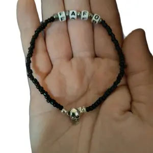 FAFO Unisex Glass Bead Skull Stretch Bracelet for Fashion Accessory
