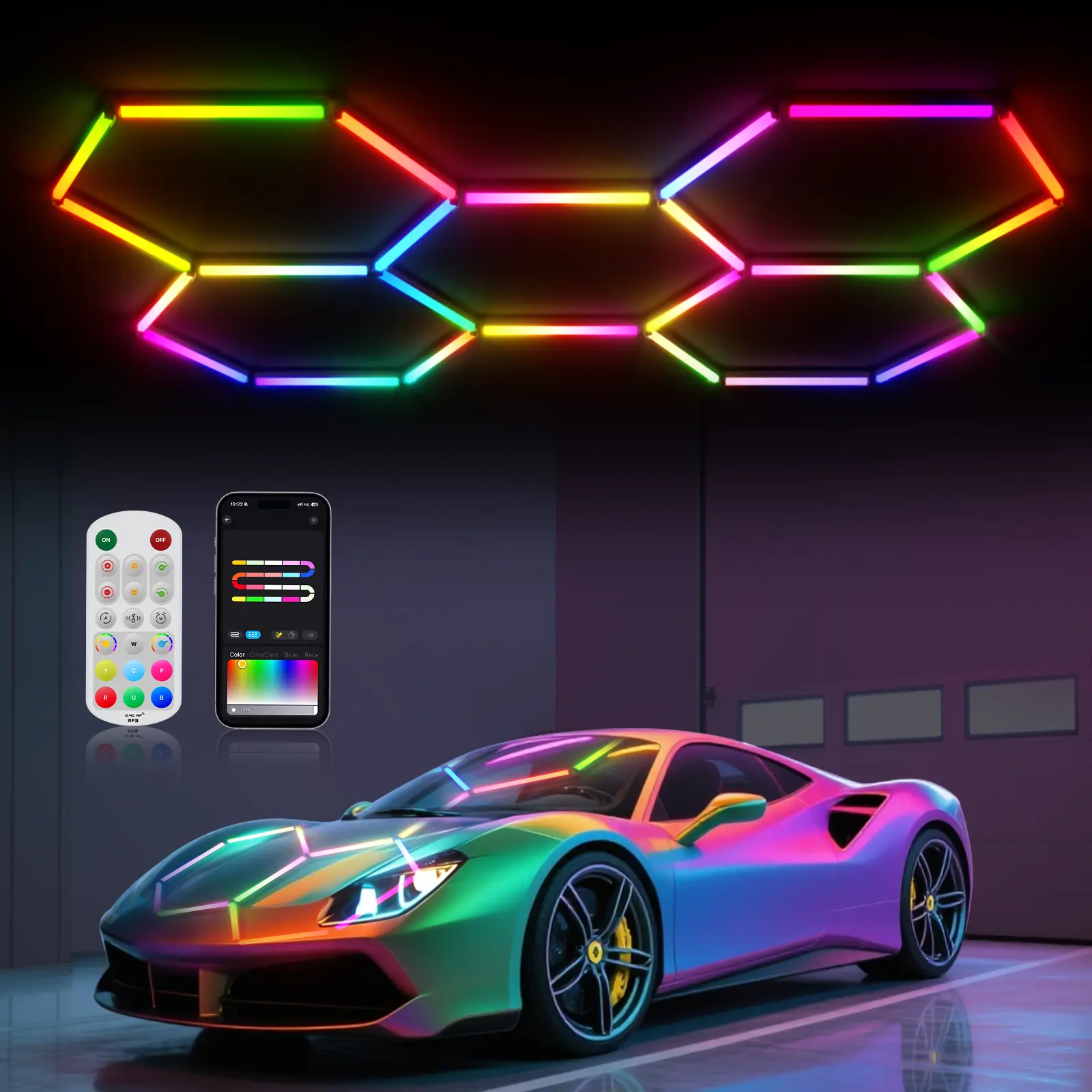 HYPERLITE RGB hexagonal light smart modular honeycomb light application, party office, garage light, LED wall decorative light, remote control, LED light, music synchronization, DIY color ceiling light Adjustable Lighting Options, Dealsforyoudays