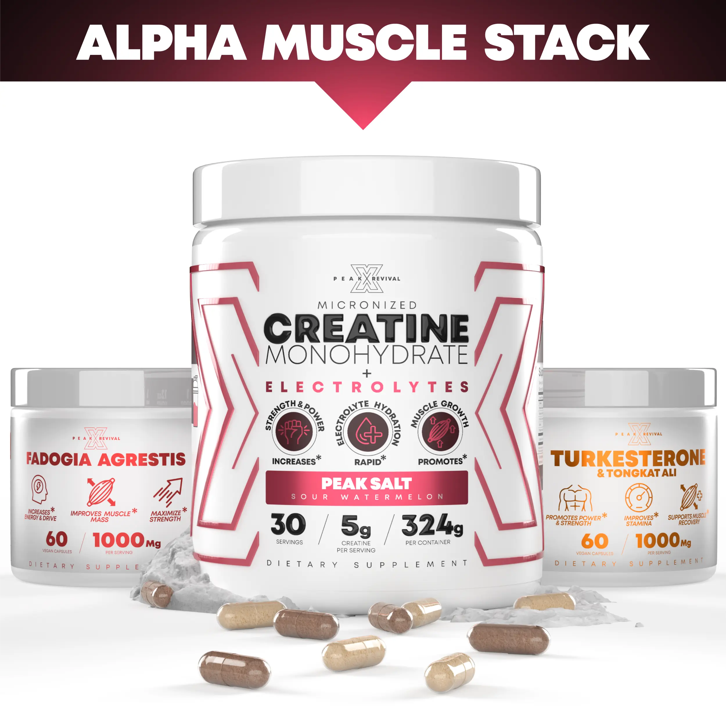 Alpha Muscle Stack | Natural Testosterone Booster & TRT Alternative | Muscle, Strength &  Edible Natural Testosterone Booster Pre Workout Fitness Supplement MenPerformance Support Plant Based Supplement Dietary