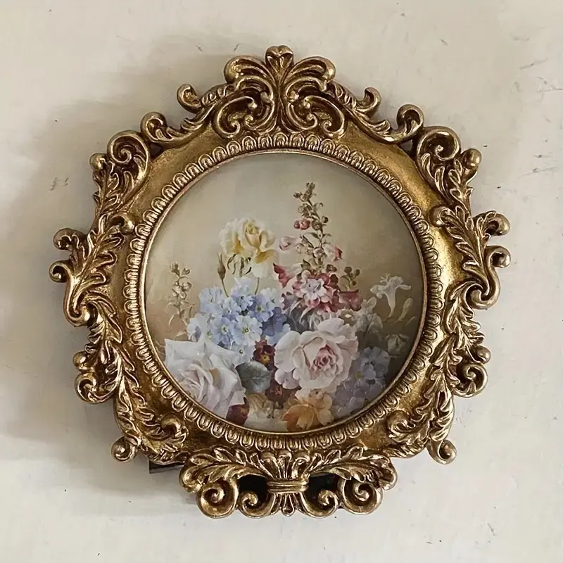 Vintage Embossed Round Photo Frame, 4 Inches, Picture Frames for Wall, Elegant Tabletop & Wall Decor, Unique Gift for Home/office, Random Photo Paper