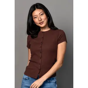 Talia Button Up Tee in Cocoa