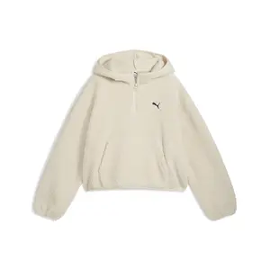 PUMA Womens Wardrobe Essentials Oversized Polar Fleece Quarter Zip Hoodie Casual Outerwear Casual - White