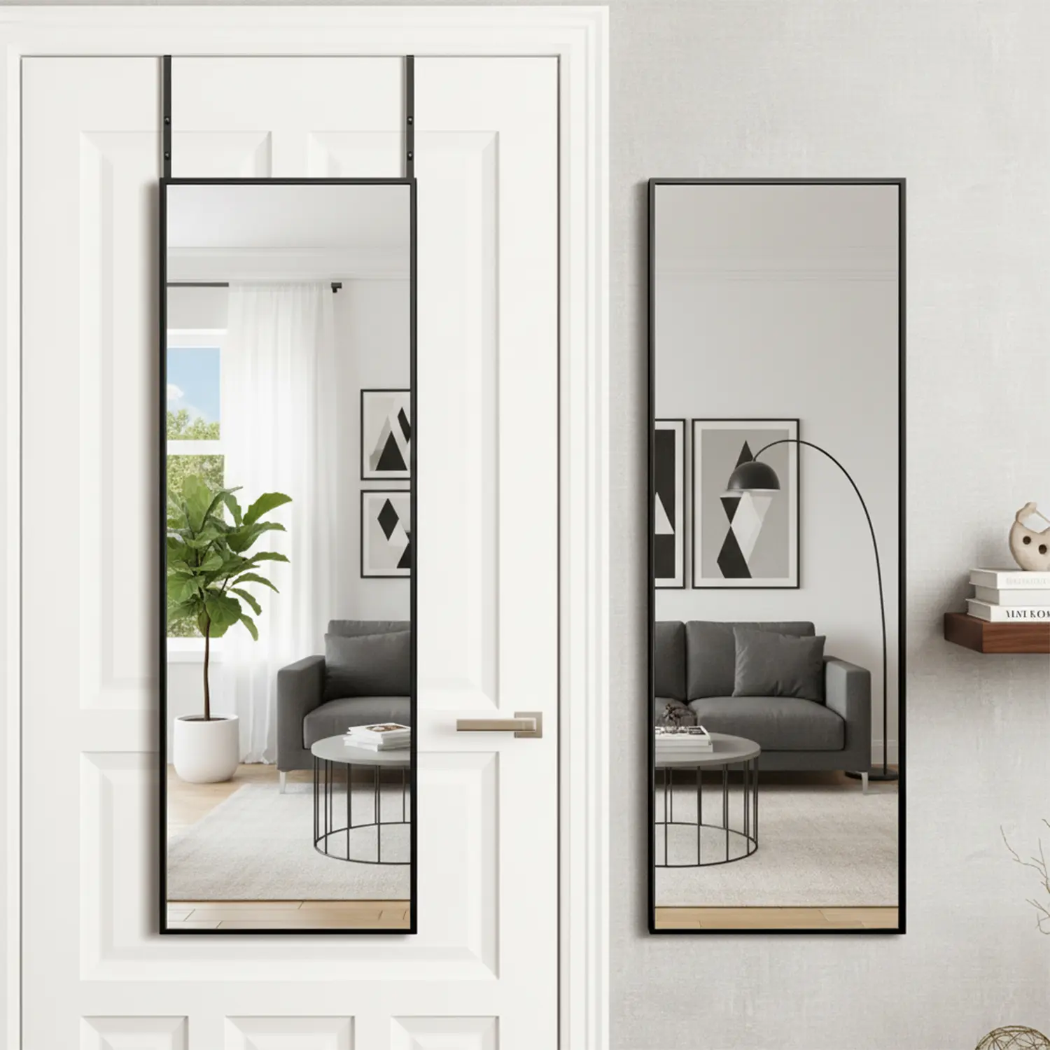 Spaco 48x14in Extra Long Rectangle Black Framed Glass Wall Mirror - Modern Linear Mirror, Sleek Room Decor, Dual-Function Full-View Design, Steady & Secure Wall Hanging, High Color Accuracy, Durable for Living Room, Bedroom, Aluminium, Vertical