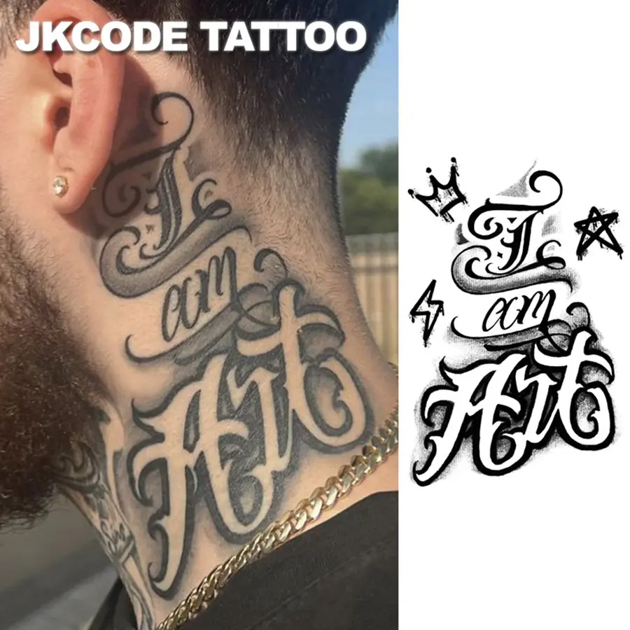 Herbal Tattoo Street Graffiti Design I Am Art Letter Tattoo Men's Hand Neck Head Waterproof Long-Lasting 15 Days Temporary Fake Tattoos