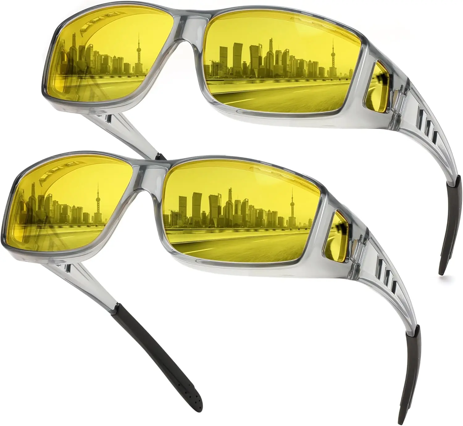 FEISEDY Men's Polarized UV Protective Night Driving Fit-Over Sunglasses - Yellow Lenses, Anti Glare Outdoor Eyewear Combo Pack B0225, Protective Sunglasses