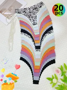 H    A set of 20 women's panties blends Morandi's soft hues with classic dark leopard elegance. Delicate patterns, skin-friendly & breathable fabric. Enhanced elastic icy feel for a snug fit. In macaron colors, with a simple or sexy look.