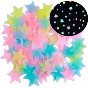 100-piece luminous star fluorescent luminous plastic wall stickers suitable for home ceiling walls, baby and children's bedrooms (multi-color)