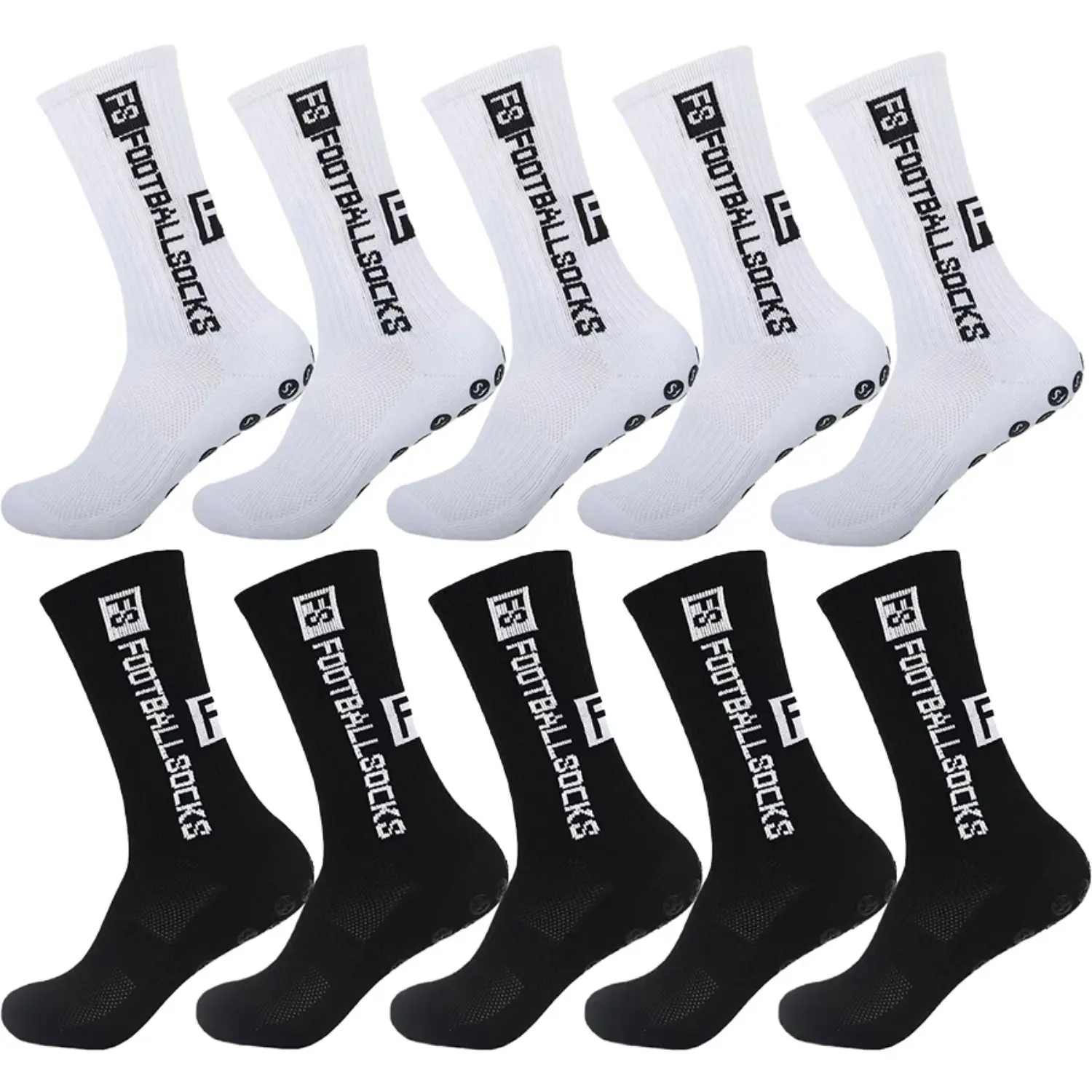 Women's Knee-High Grip Socks, 5-10 Pairs of Plain Polyester Socks with Antislip Sole & Shock Absorption for Sports & Hiking, Sports Socks