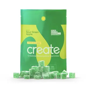 Create Sour Green Apple Creatine Monohydrate Gummies 90ct Dietary Supplement for Men & Women - 1.56g Total Weight - Fitness, Vitamin Healthcare Natural Edible Essential Aminos Muscle