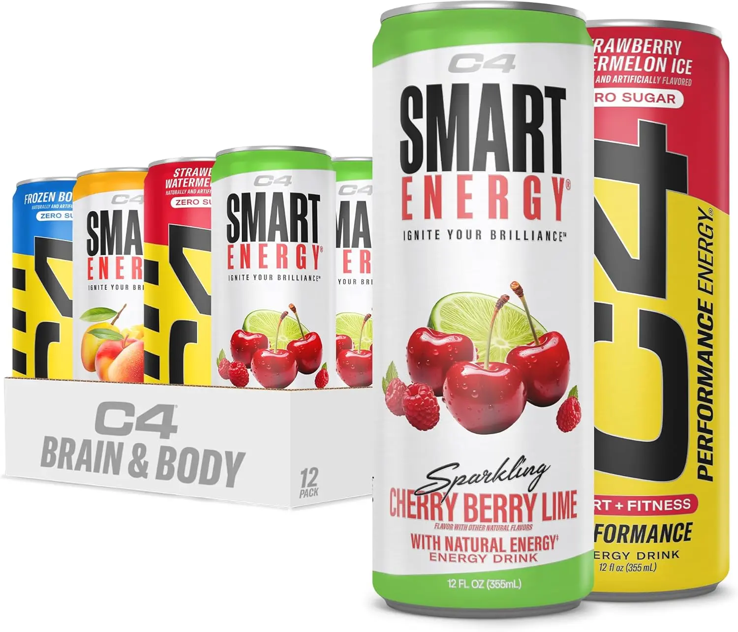 C4 Energy Drink Variety Pack, 12-Pack, Sugar-Free & Zero Calories, 4 Flavors, Natural Caffeine, Pre-Workout Energy Beverage, No Artificial Colors or Dyes