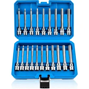 20PCS Extra-Long Allen Hex Bit Socket Mechanic Tool Kit Set, 3/8 Inch Drive, SAE (1/8"-7/16") & Metric (3-12mm) Sizes, CR-V & S2 Alloy Steel Construction, Mechanic Tools