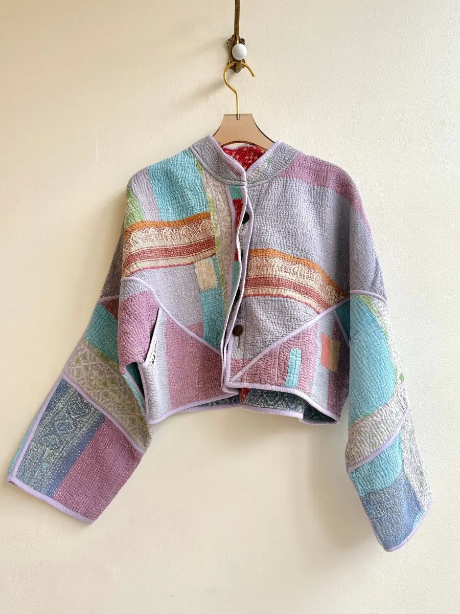 Reversible Kaira Quilted Cropped Jacket in Colors Lavender, Blush, Pale Blue & Turquoise, Red, Yellow