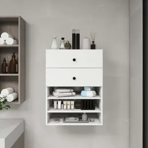 C1 Modular Wooden Closet Organizer System with 2 Drawers 3 Shelves Wall Mount Shelving for Walk in Closet Bedroom Organization Built in Clothes Storage White 23.62''W x 16.04''D x 31.49''H