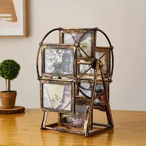 🎁 Unique Wedding & Baby Gift | Retro Ferris Wheel Frame | 5" Photo Display Rack | Nursery Decor | Grandparent Keepsake (Bronze) | Picture Frame
