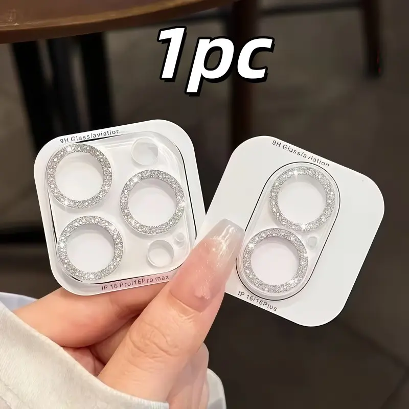 1-Piece, Silver Glitter Protective Mobile Phone Lens Protector, Suitable for iPhone 17/16/15/14/13/12/11 Full Coverage, Easy to Install, Scratch-Resistant Tempered Glass Cover, Protective Mobile Accessory