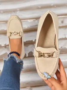 Women's Fashion Comfortable Pu Leather Loafers, Dual Color Options, Low Heel Anti-Slip Shoes, Wide Fit Commuter Casual Footwear, Office Shoes