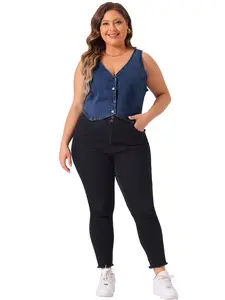Agnes Orinda Plus Size Denim Vest for Women Sleeveless V Neck Button Down Casual Jean Waistcoat Jacket
