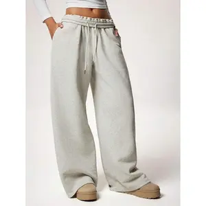 Winter New Thermal Lined Thick Casual VersatileHigh Waist Elastic Waist Loose Wide LegSweatpants Fabric Fit Womenswear BottomDrawstring Polvester Basic Minimalist Grey pajama pant lounge jogger pant Polyester Trouser Spring