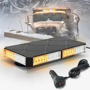 DIBMS 12 Inch Roof Top Beacon Emergency Strobe Lights w/Magnetic Base, Mini LED Warning Traffic Hazard Caution Light Bar for Construction Work Trucks Towing Vehicles Snow Plow Amber/White Emergency Rooftop Strobe Lights Bar
