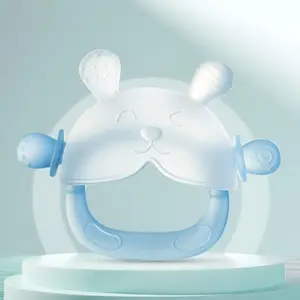 (With Storage Case) Rabbit Shaped Frosted Silicone Teething Mitten, BPA-Free Food Grade Silicone Anti-Drop Hand Guard, Multi-Textured Oral Care Accessory