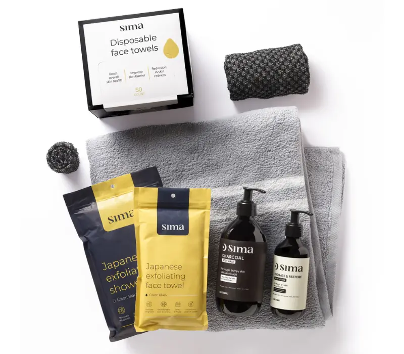 Ultimate Sima experience Skin Prep Kit – Exfoliate, Cleanse, Hydrate & Hygienic Drying (6-Piece Set)