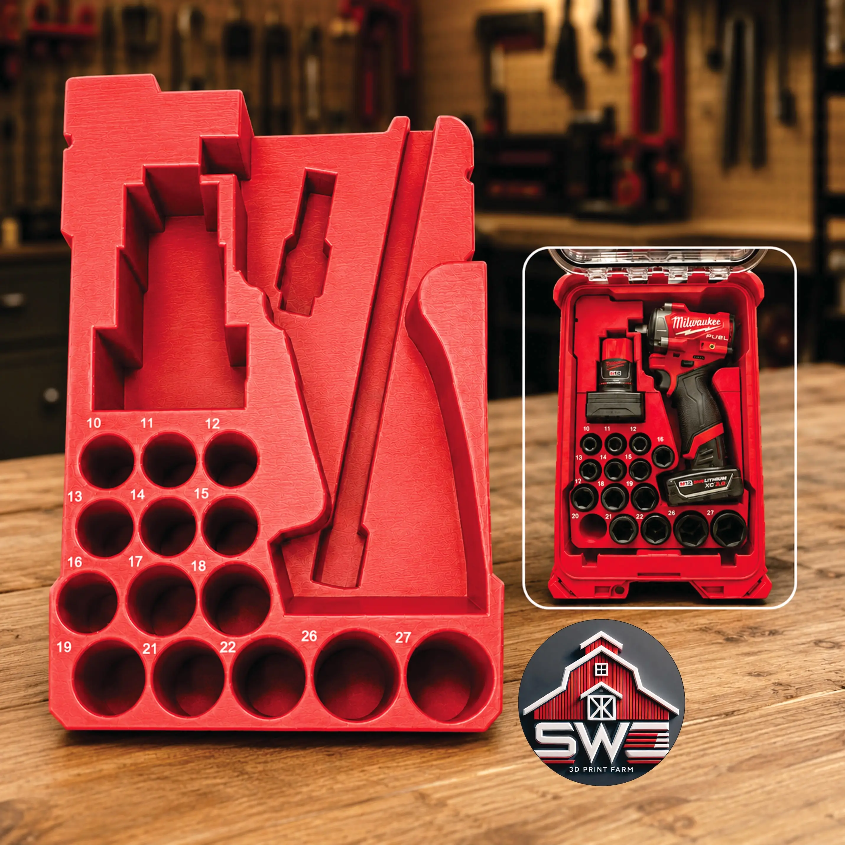 M12 FUEL Stubby 1/2 Impact Wrench 2563-20 & 14PC 1/2 Socket Set 49-66-7014 Insert Organizer for Milwaukee Packout 8435