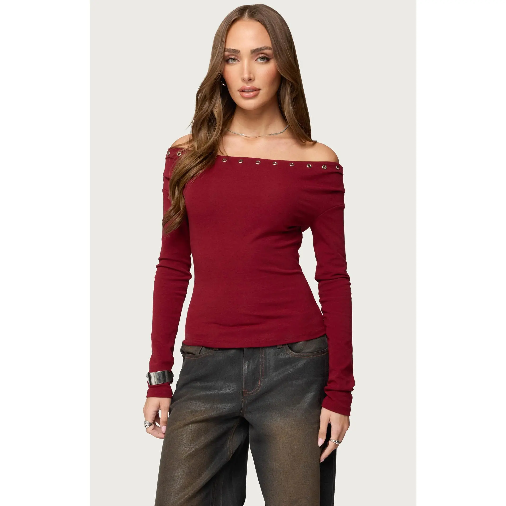 Edikted Women's Rebekka Grommet Off Shoulder Top