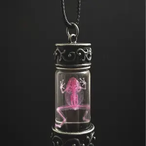 Diaphonized African dwarf Frog Necklace • 1.75" Glass Vial • Gothic Curiosities & Oddities • Cleared and Stained Bone Art • Ethical Taxiderm