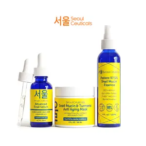 Advanced Turmeric & Snail Mucin Trio - K Beauty Korean Skincare Natural Anti Aging Face Serum, Mist, Cream Bundle With Organic Turmeric Green Tea Saffron Panax Ginseng Centella Asiatica