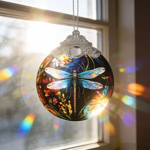 Dragonfly Colorful Glass Window Decorations, Spring Summer Artistic Room Decoration, Bedroom Apartment Car Rearview Mirror Hanging Gift, Butterfly Flower Design Decor