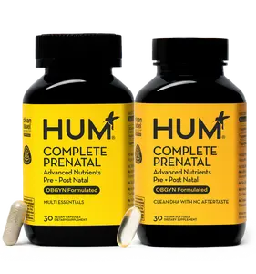 HUM Complete Prenatal - Prenatal & Postnatal Vitamin Combo Pack - OBGYN Formulated Vegan Prenatal Vitamins - Clean Daily Pre-Pregnancy & Post-Pregnancy Support with Choline