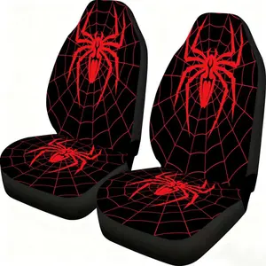 Two-piece red spider web car seat covers, Car Seat Protectors, suitable for the front seats, with a high backrest design, made of high-quality materials, perfectly compatible with sedans, SUVs, coupes and trucks, Car Seat Cushions