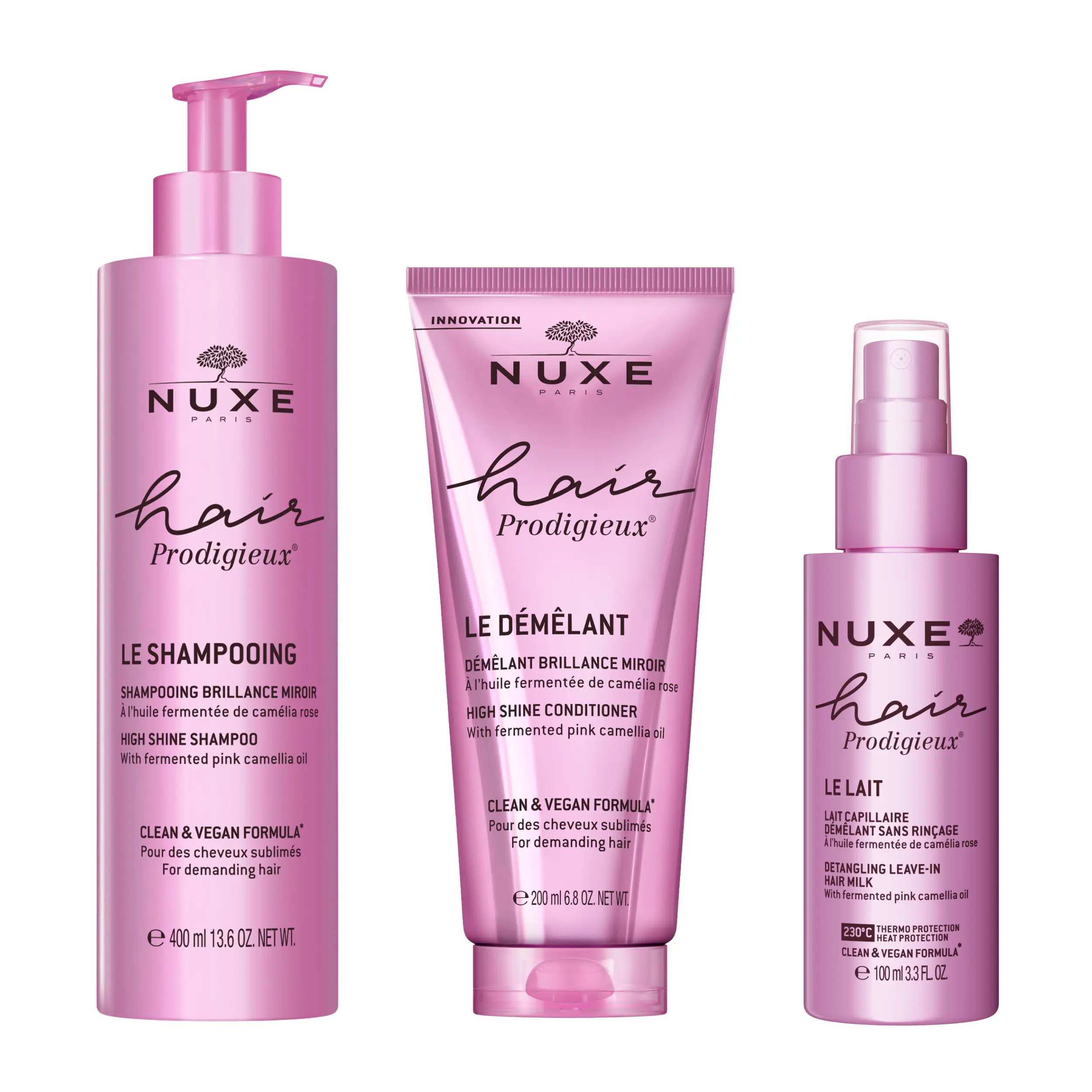 NUXE Hair Prodigieux Hair Care Trio, Shampoo, Conditioner & Heat Protectant Spray