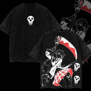 Maka Albarn x Soul Eater Anime Double Printed Vintage Washed Tee Unisex Heavyweight Cotton T-shirt for Anime Fans and Lovers BBP