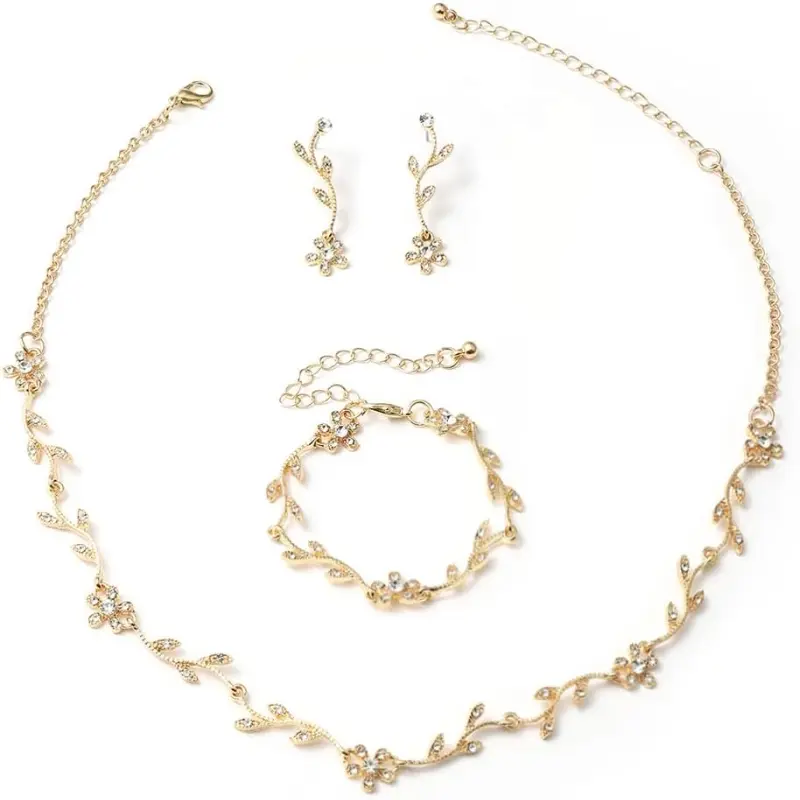 Women's Bling Effect Rhinestone Costume Jewelry Set - Adjustable Floral Motif Choker Chain, Stud Earrings, Bracelet, Accessories for Women, Ideal for Wedding Party, Rhinestone Jewelry Sets, Adjustable Jewelry Sets, Bracelet Jewelry Sets