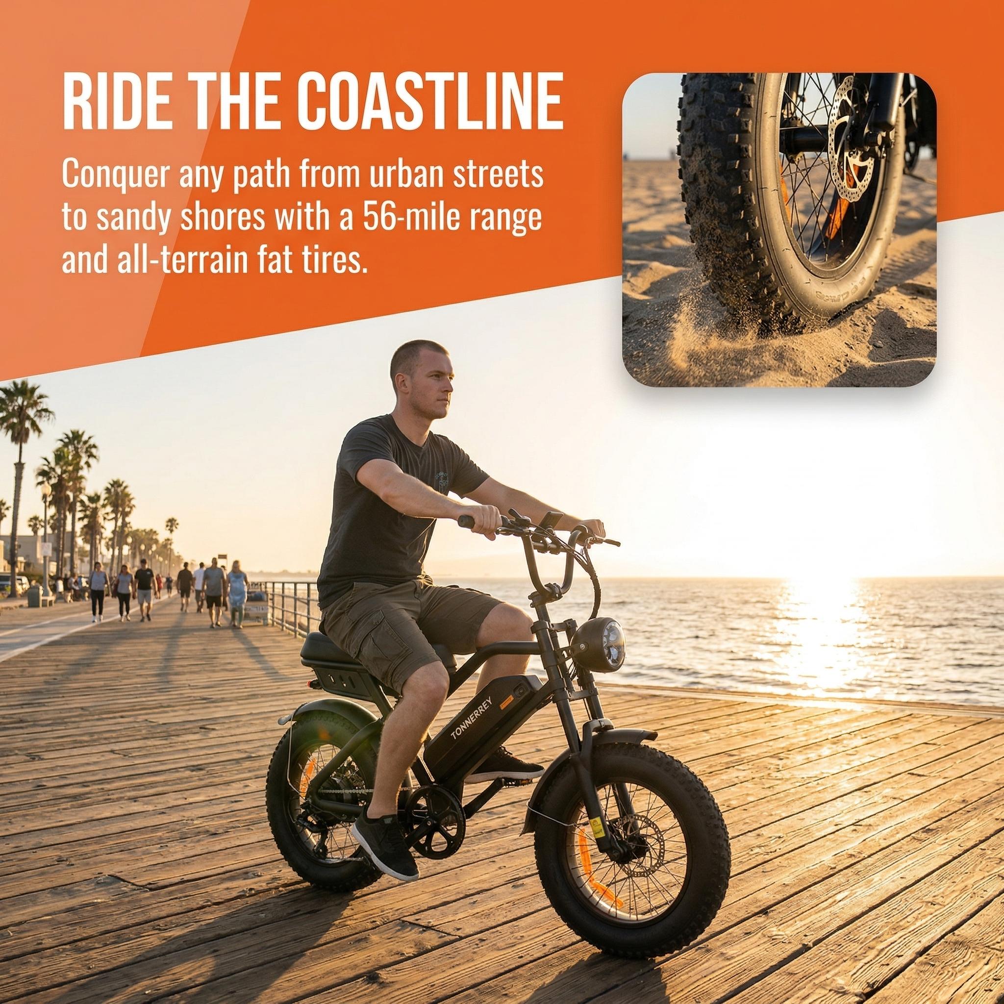 Off-Road Electric Bike 21.6mph High Speed 50-56Miles Range 48V15.6Ah 16*4 Fat Tire 58Nm Front Suspension Carbon Steel Black all-terrain adult