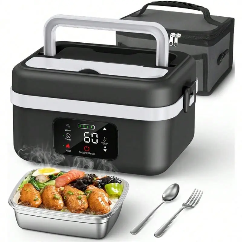 Adult Wireless Electric Heating Lunch Box, 8000mAh Rechargeable Timer Automatic Heating Lunch Box, 1L Portable Self-Heating Food Warmer With Fork And Spoon And Insulated Carrying Bag, Suitable For Office, Picnic, Car And Travel Outdoor Use