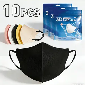 GTT 3D Fashion Face Mask 10Pcs, Black White Yellow Pink Oatmeal, With Soft Earloops, That Won’t Smudge Lipstick, 3-Ply Breathable Comfortable Mask, Filter Efficiency Over 95%, GB/T 32610-2016 Certified, Disposable Protective Masks for Travel & Daily Wear