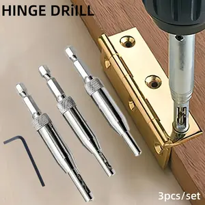 3-Piece Hinge Drill Set with Hex Wrench, Woodworking Door Window Hinge Hole Puncher Kit, Position Drilling Tool, Hex Handle Drill Bit, Drill Bits Set