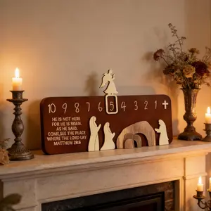 Wooden Empty Easter Tomb Jesus Resurrection Scene for Christian Home Decor, Easter Countdown Religious Tabletop Decor for Home Office Christian Easter Gifts