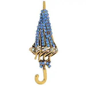 Charming Umbrella Brooch Blue Faux Gemstone Aurora Accents Jewelry for Women Perfect for Adding Gentle Dazzling Charm Enthusiasts