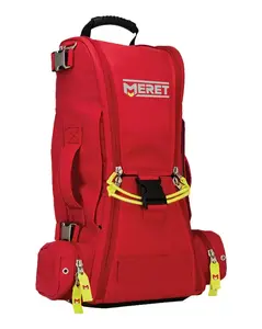 Heavy-Duty Medical Backpack for First Responders, Red Tarpaulin Multi-Compartment Pack with Padded Straps for Oxygen Tank Storage and Quick Decontamination