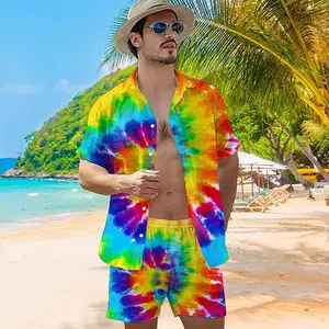 Men Novelty Hawaiian Shirt and Shorts Set, Fun Vacation Print Beach Outfit, Lightweight Summer Matching Set for Cruise Holiday Party Travel, Casual Tropical Resort Wear XS-5XL