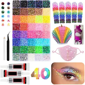 32000Pcs 40 Colors Jelly Rhinestones for Bedazzling, 3mm Multicolor Resin Flatback Gems for Diamond Art, Bedazzler Kit with 3Pcs Jewelry Glue for Crafting Book Shoes Nail Art