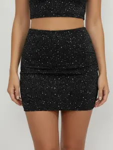 Ladies' spring and summer silver sequin waist slimming short skirt with wrapped buttocks, sexy design, suitable for casual streets, parties, vacations, Bodycon Skirt, Slim fitting skirt