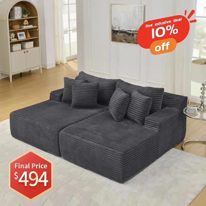 【2 Boxes Shipment】Niccae Convertible Floor Sofa Bed, 15" Foam Mattress, 6 Pillows, Teddy Fabric, No Assembly, Perfect for Small Spaces, Apartments bon