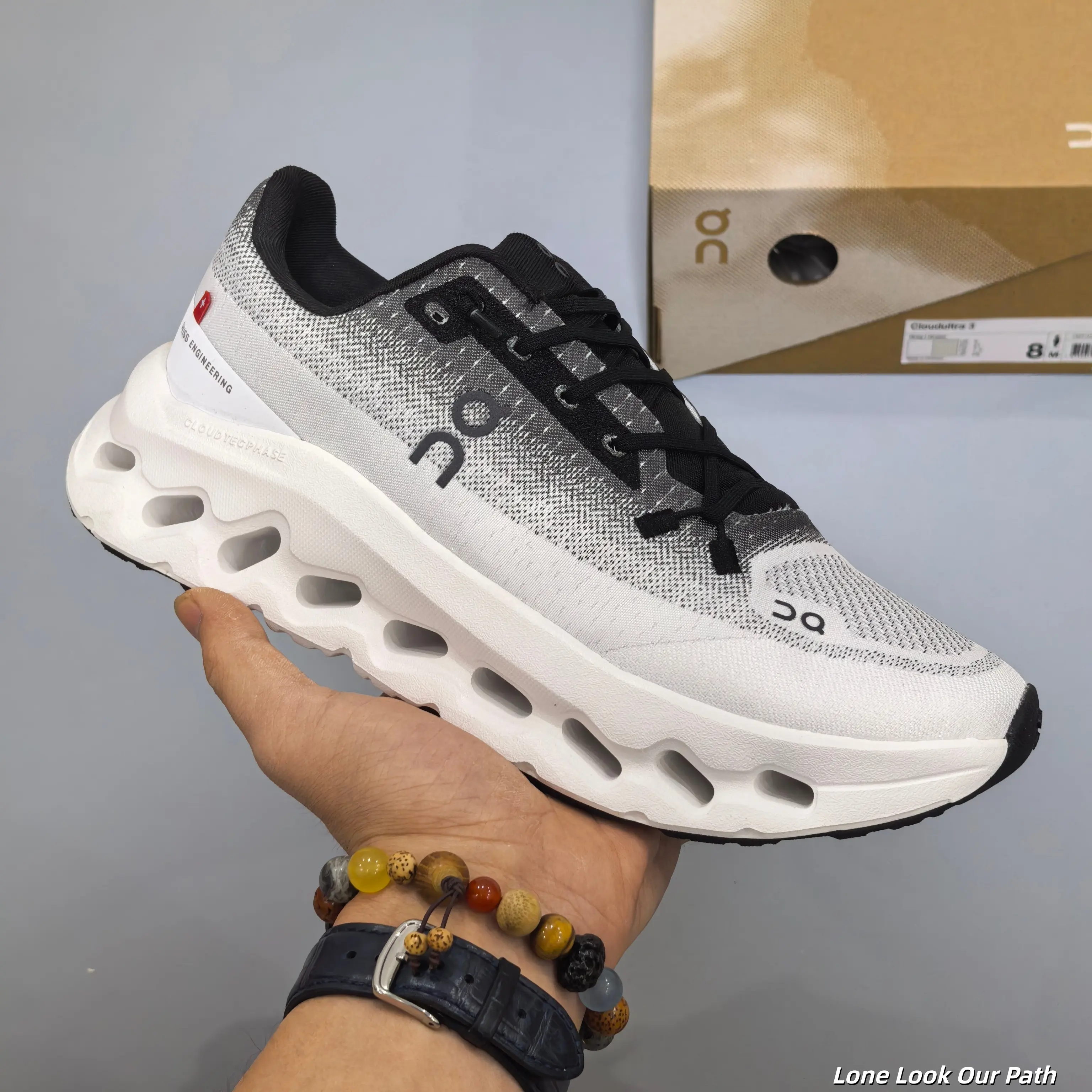 Brand New Original Box Unisex Black White Gradient Knit Running Shoes Lightweight Sawtooth Wave Hollow Cream Cushion Non Slip Breathable Mesh Gym Walking Casual Athletic Sneakers US Sizes 5-12
