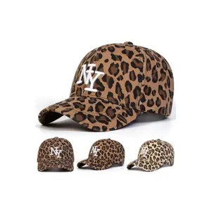 Women's Unisex All-Season Polyester Woven Fabric Cap - Ny Leopard Print, Fashion Letters, Adjustable Size, Fashionable Design, Suitable for Sports & Casual Outings