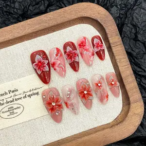 Press On Nails Kit Set | Handmade Reusable Fake Nails | Gel X Acrylic Stick On Nails with Nail Glue | Short Salon Style